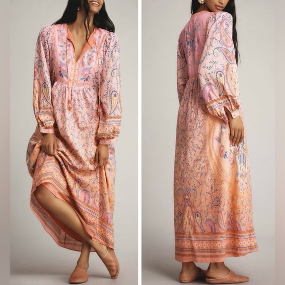 Farm Rio Long Sleeve Bohemian Kaftan Maxi Dress - Picture 1 of 15